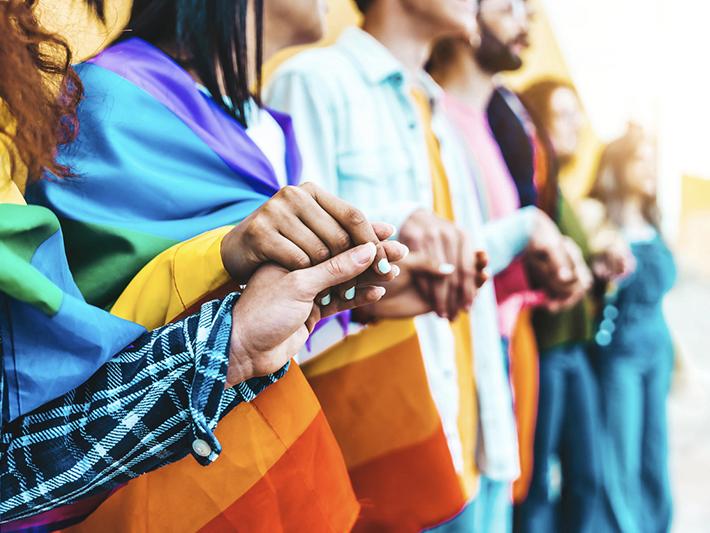 line of students showing LGBTQ+ allyship