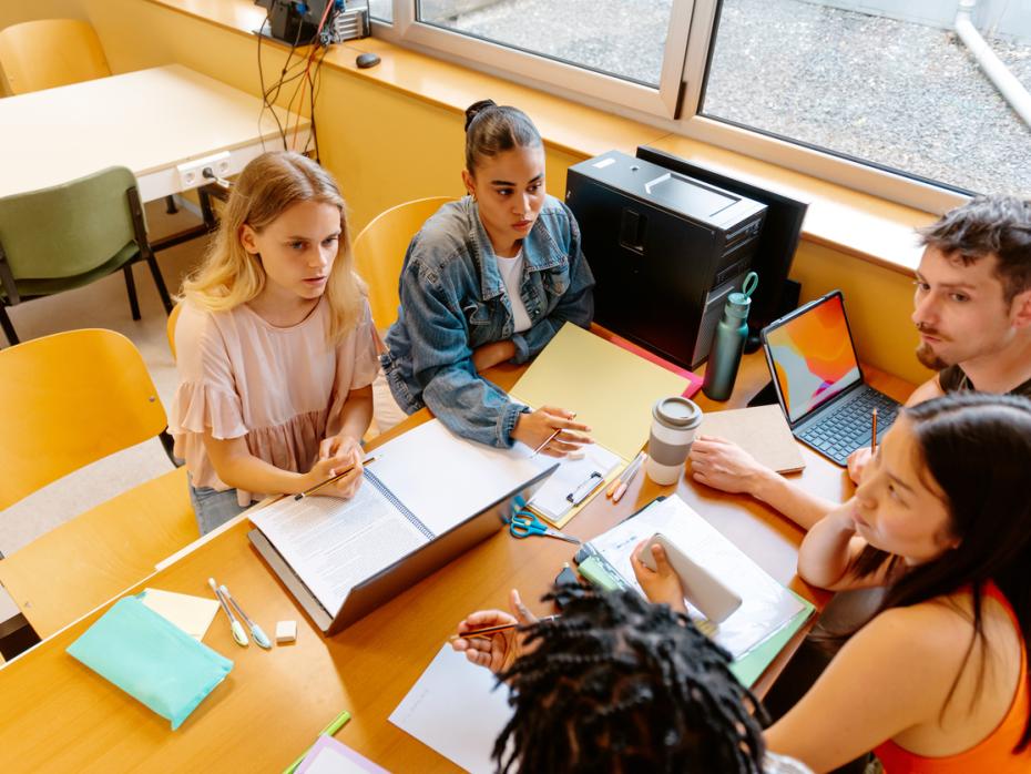 Students debating something in class