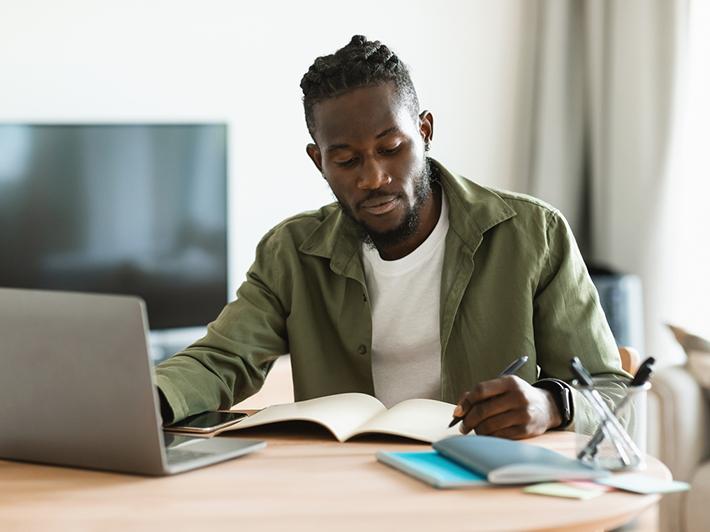 African American student studying online