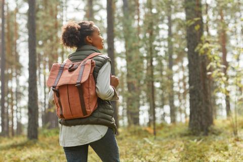 A young woman exploring a forest