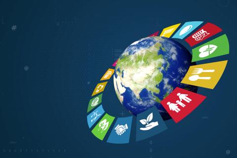 Globe surrounded by SDG icons