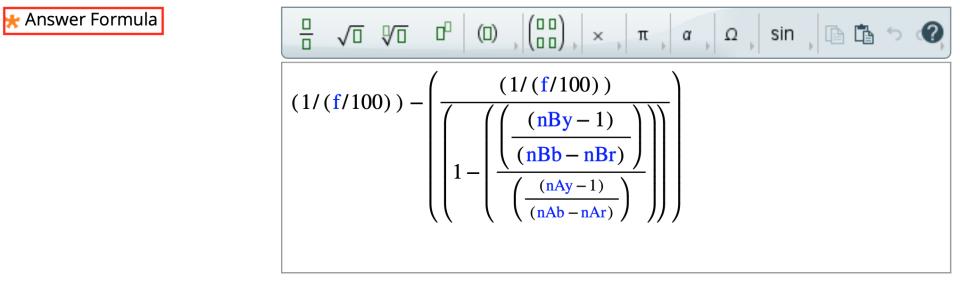 Figure 2.  The equation required to answer the problem set within Figure 1. Each of the seven variables are contained within this formula (in blue text).