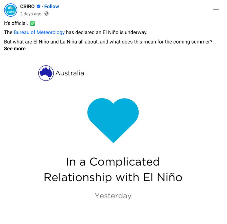 Tweet about El Nino from CSIRO