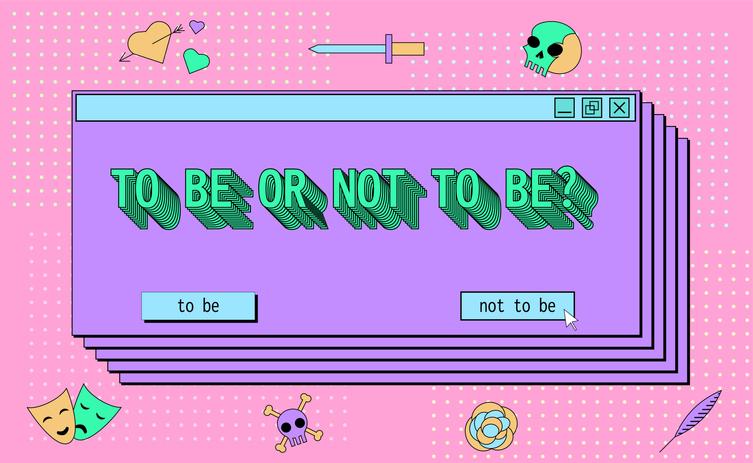 "To Be or Not to Be" on a pastel-coloured website interface