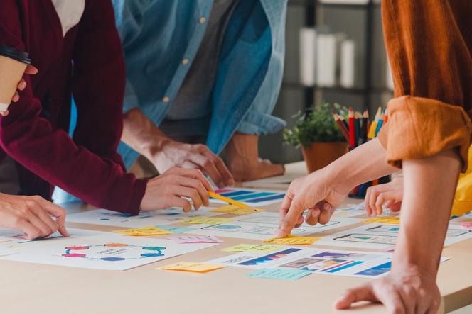 Colleagues collaborating around a table