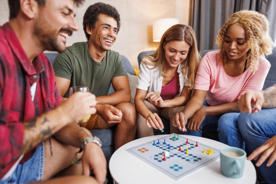 Students playing board games