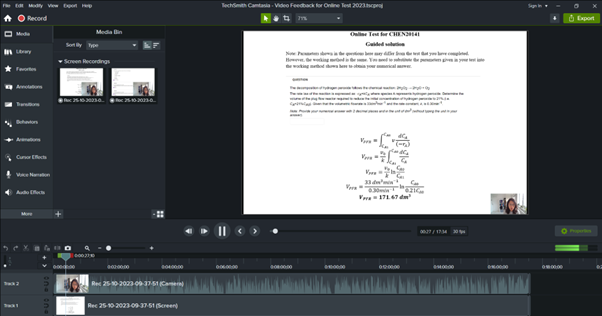 Figure 2: Application of Camtasia software to record video feedback.