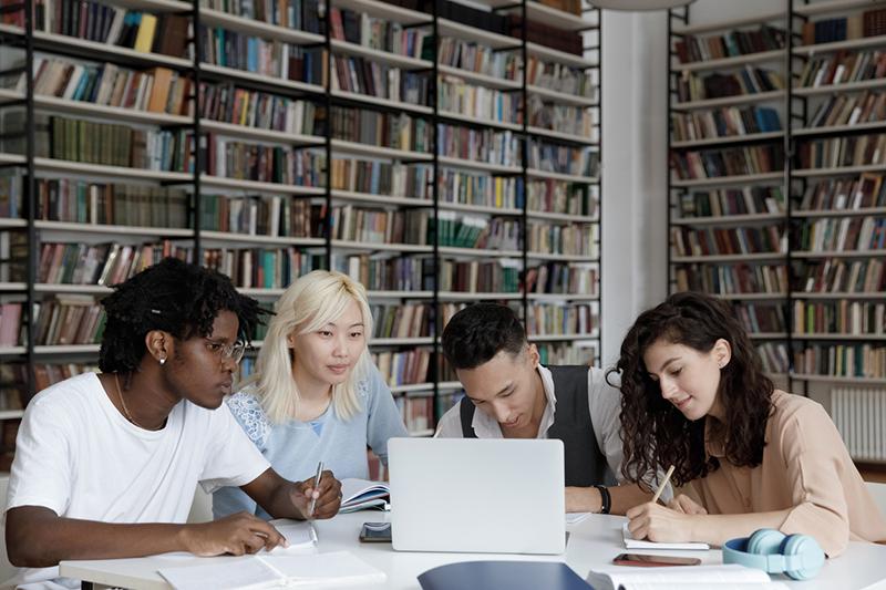 College students in library